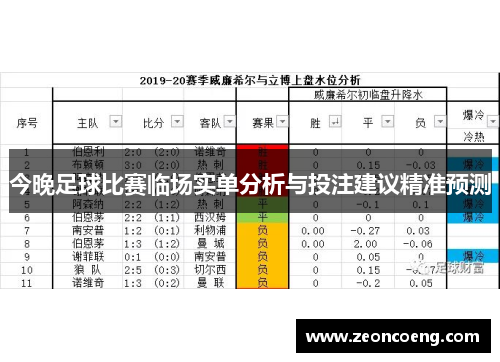 今晚足球比赛临场实单分析与投注建议精准预测